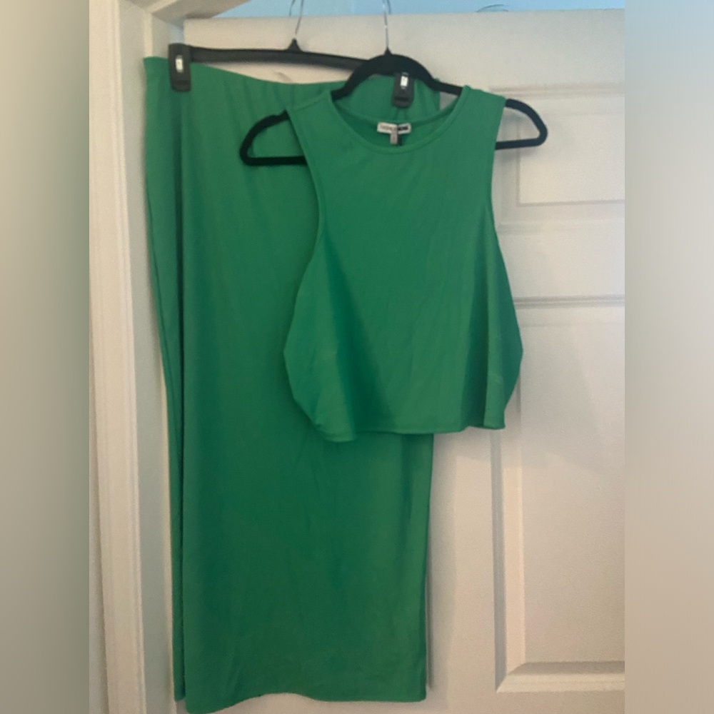Fashion Nova Green Zamira Ribbed Maxi Skirt Set